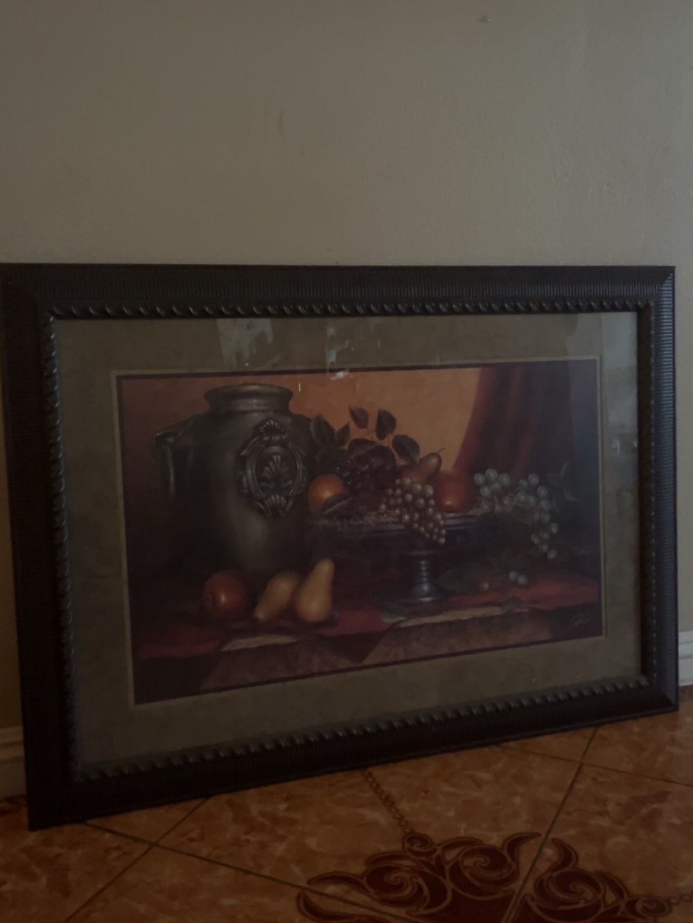 Vintage Home Interiors Still Life Fruit Print in Brown and Tan Accents